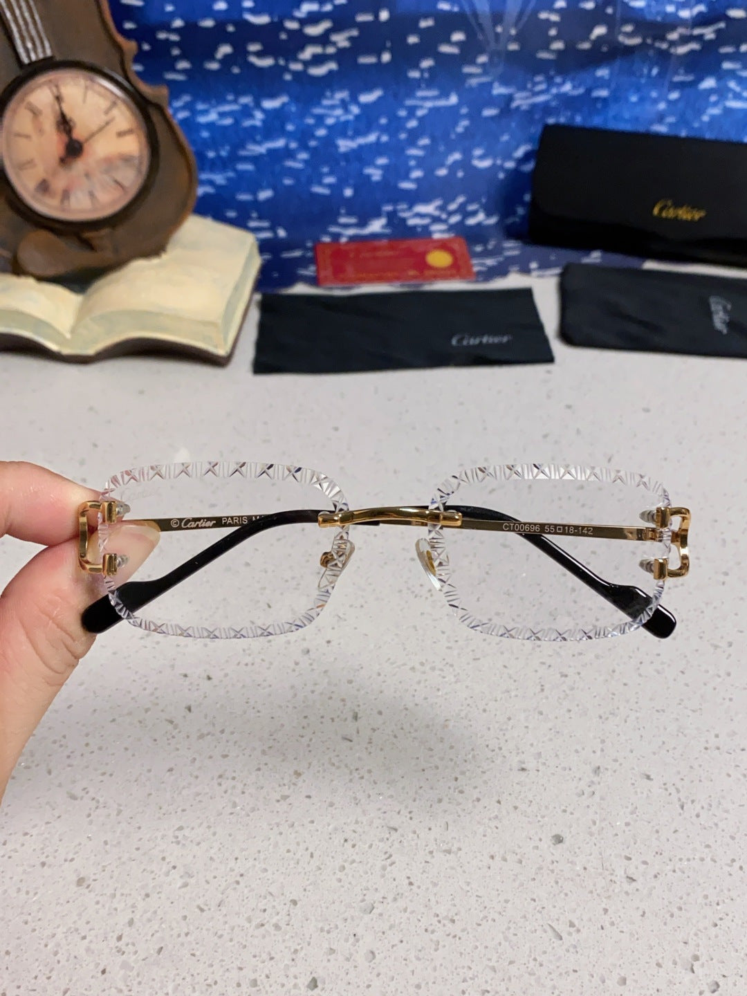 Cartier Metal Square Blue Lens Sunglasses for Men & Women - 998231 - detail image 4