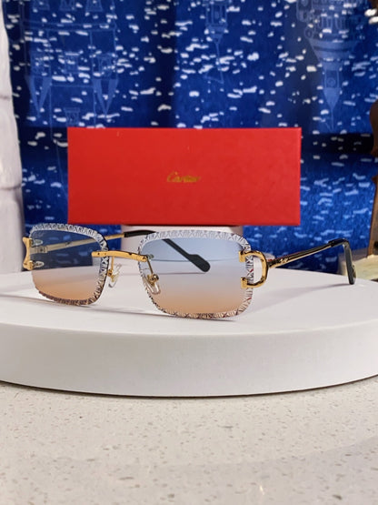 Cartier Metal Square Blue Lens Sunglasses for Men & Women - 487351