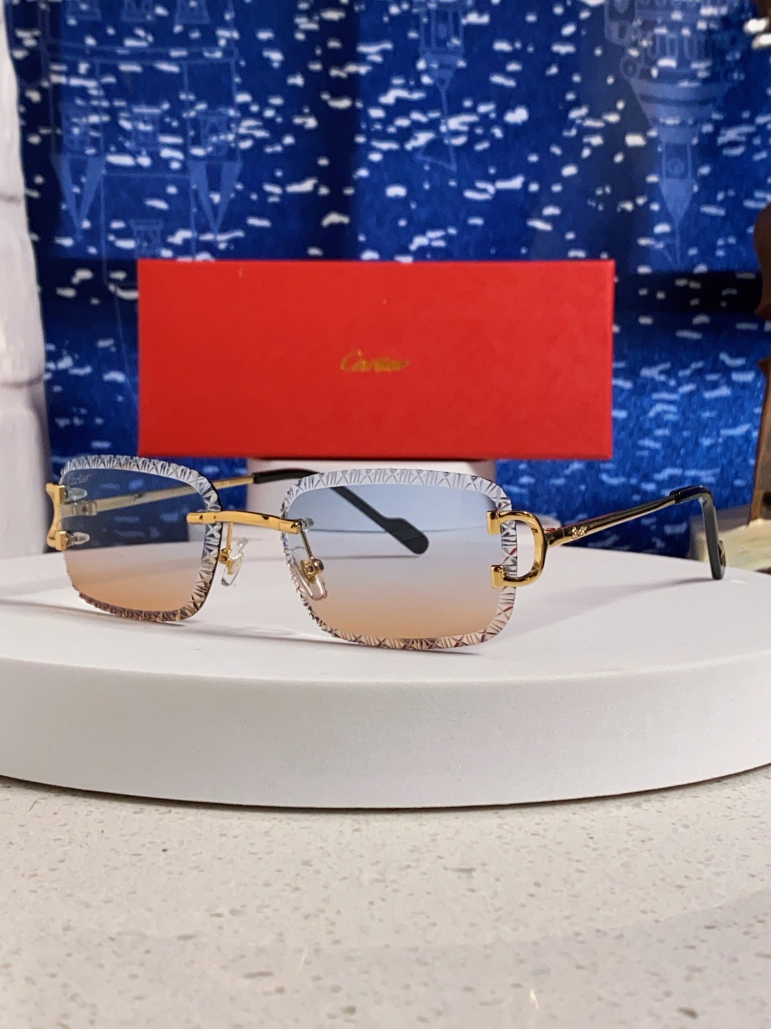 Cartier Metal Square Blue Lens Sunglasses for Men & Women - 998232