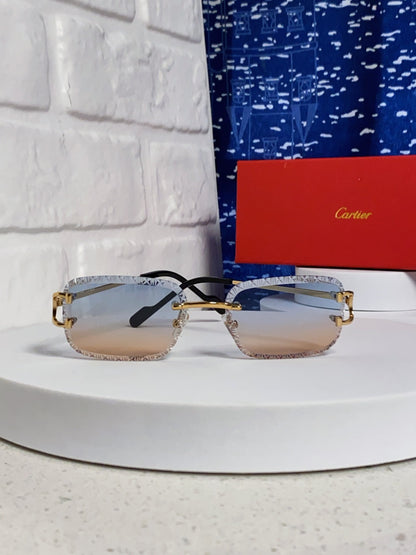 Cartier Metal Square Blue Lens Sunglasses for Men & Women - 998232 - detail image 2