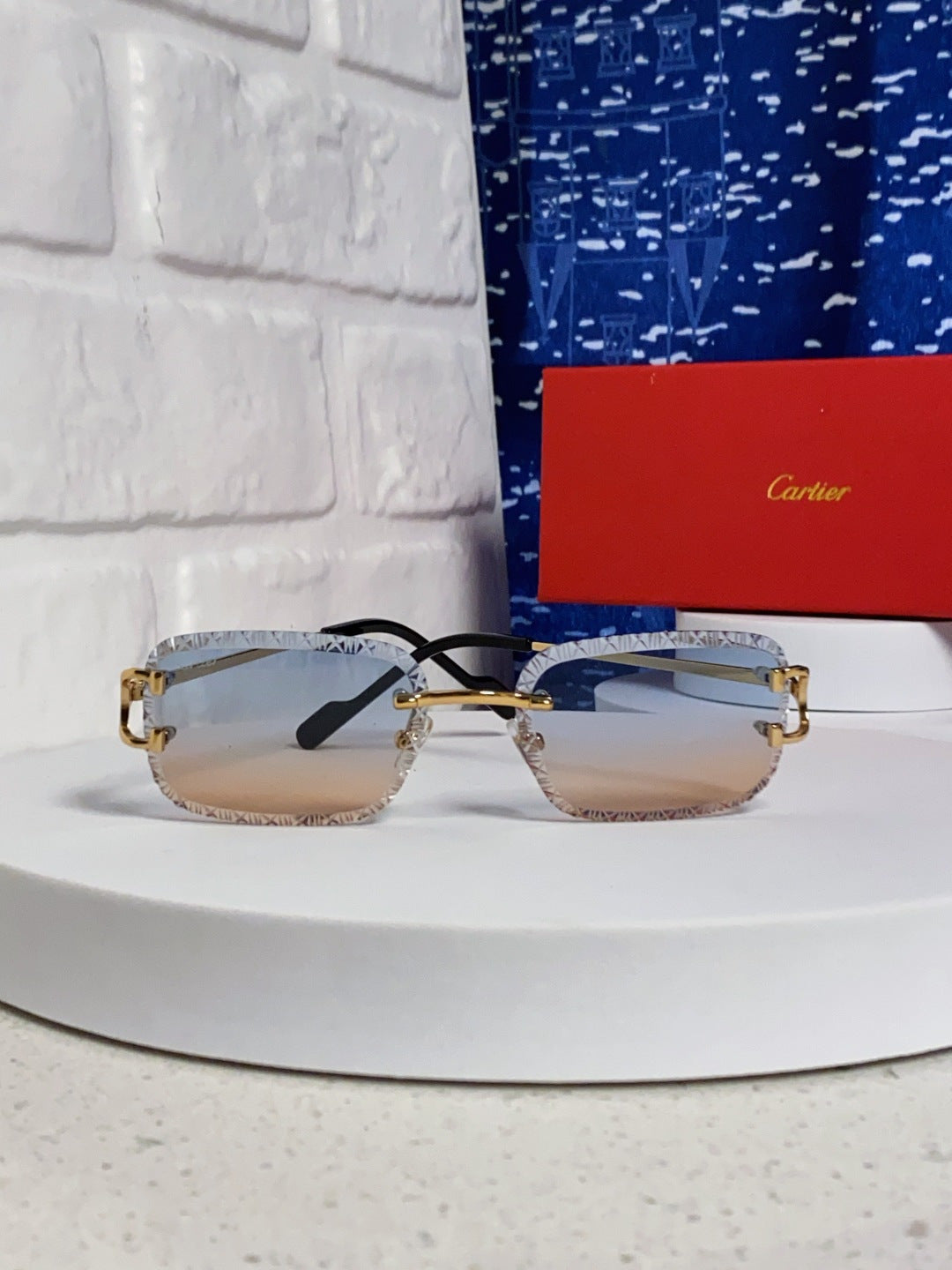Cartier Metal Square Blue Lens Sunglasses for Men & Women - 432343 - detail image 2