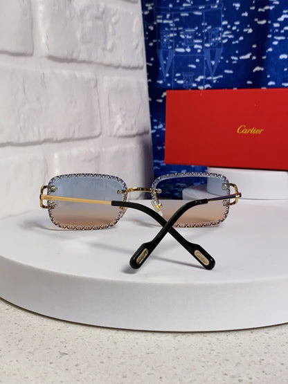 Cartier Metal Square Blue Lens Sunglasses for Men & Women - 432343 - detail image 3