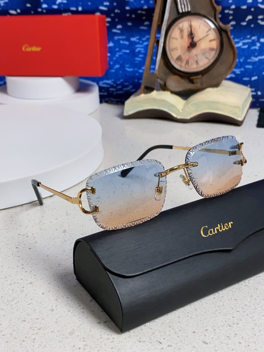 Cartier Metal Square Blue Lens Sunglasses for Men & Women - 432343 - detail image 10