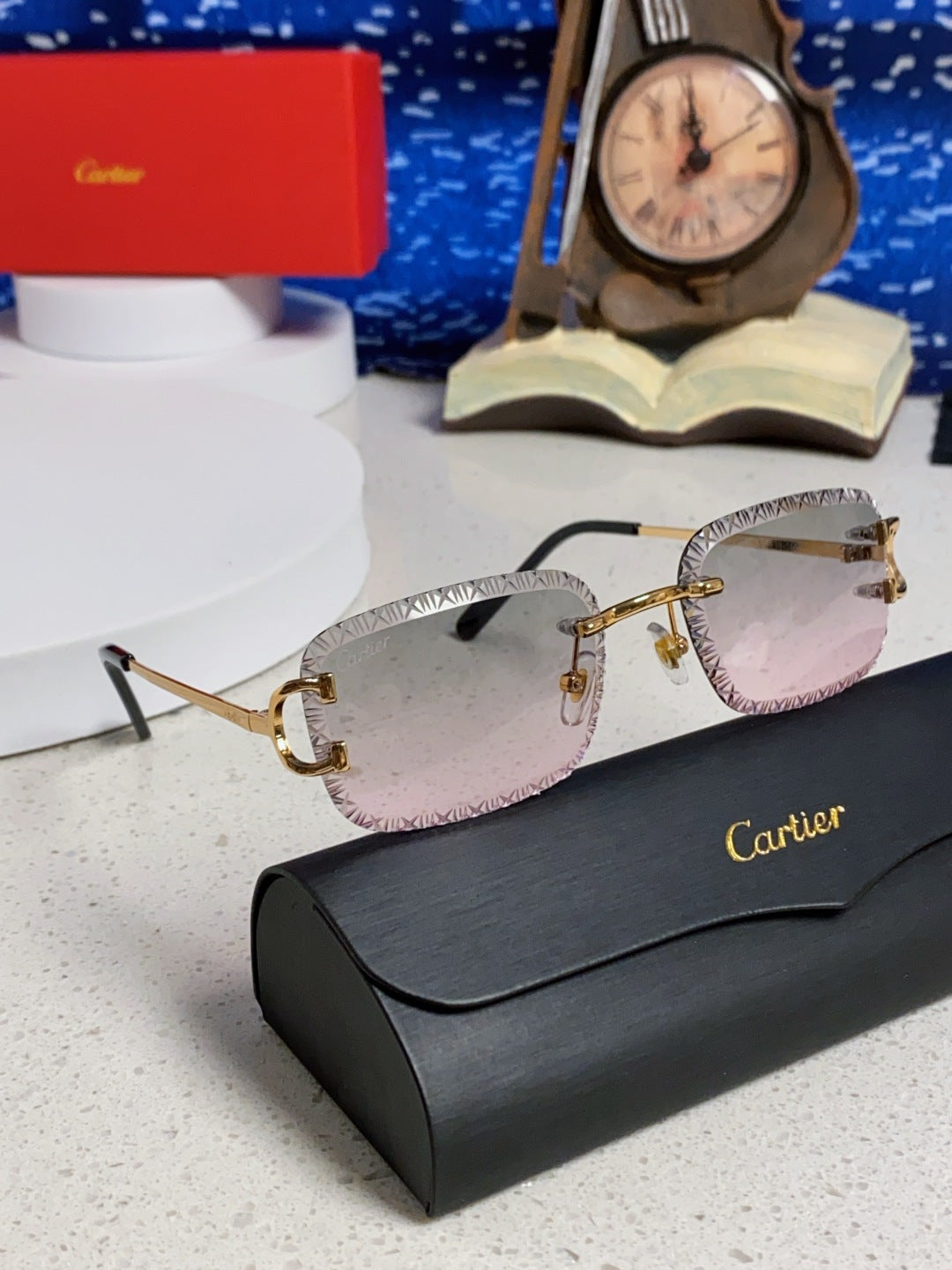 Cartier Metal Square Blue Lens Sunglasses for Men & Women - 432344 - detail image 10