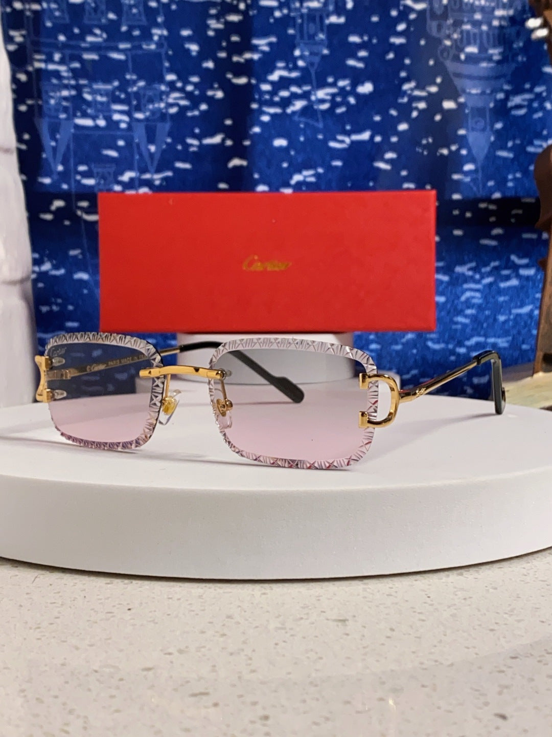 Cartier Metal Square Blue Lens Sunglasses for Men & Women - 432344