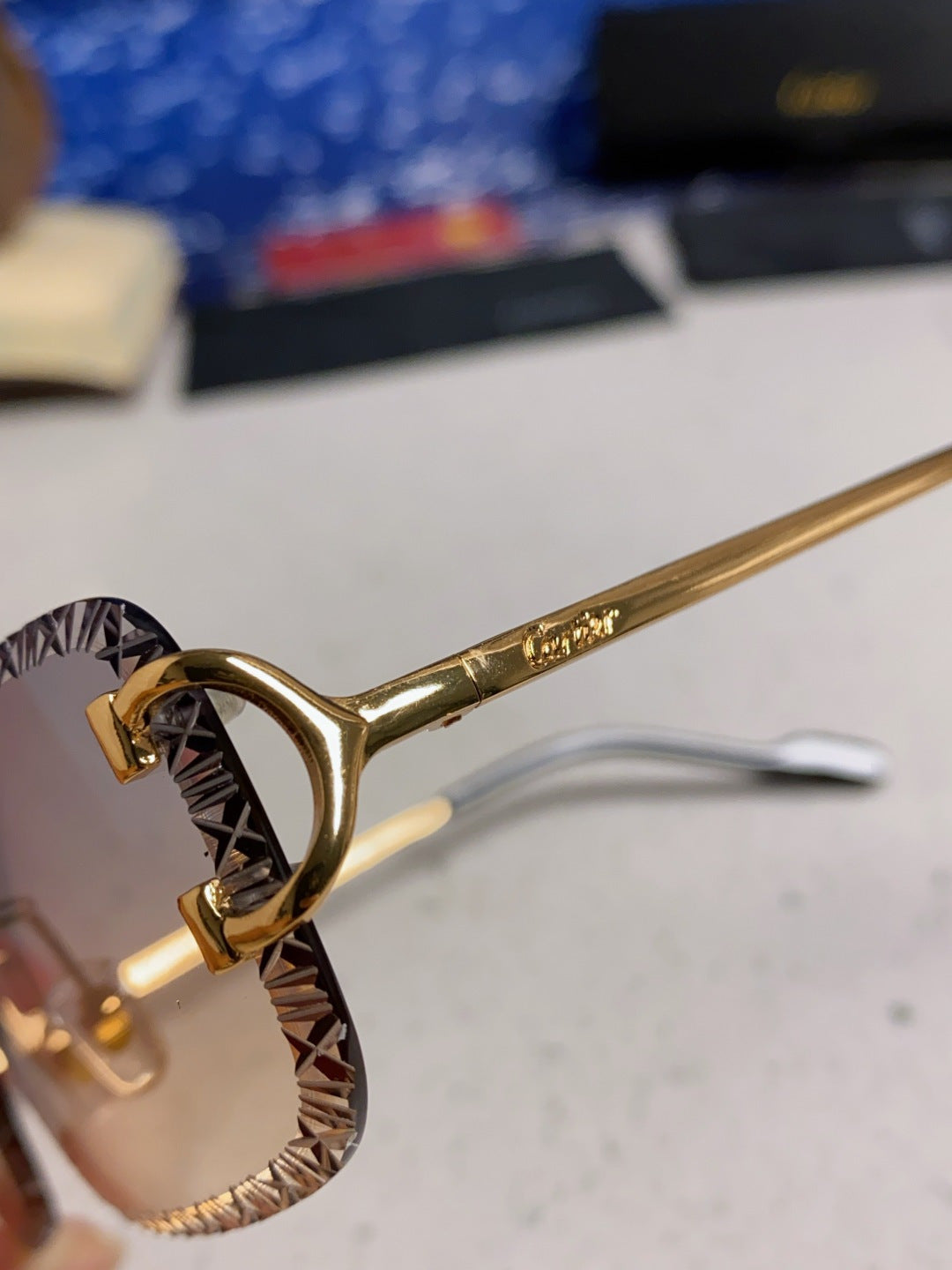 Cartier Metal Square Blue Lens Sunglasses for Men & Women - 998234 - detail image 7