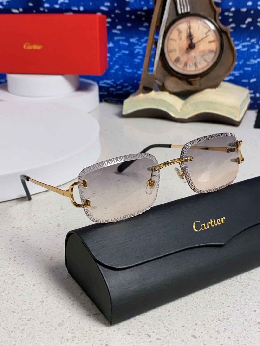 Cartier Metal Square Blue Lens Sunglasses for Men & Women - 432345 - detail image 10