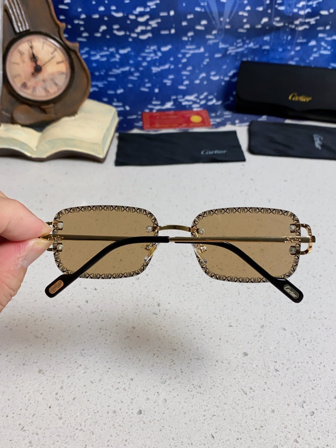 Cartier Metal Square Brown Lens Sunglasses for Men & Women - 432346 - detail image 5
