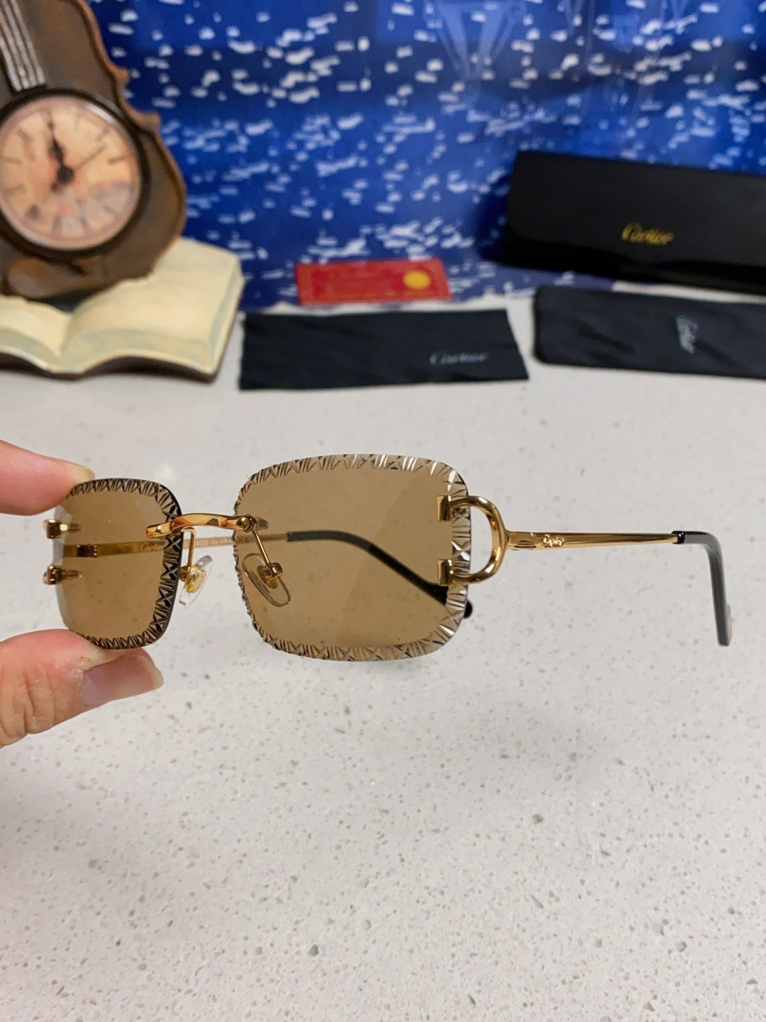 Cartier Metal Square Brown Lens Sunglasses for Men & Women - 432346 - detail image 6