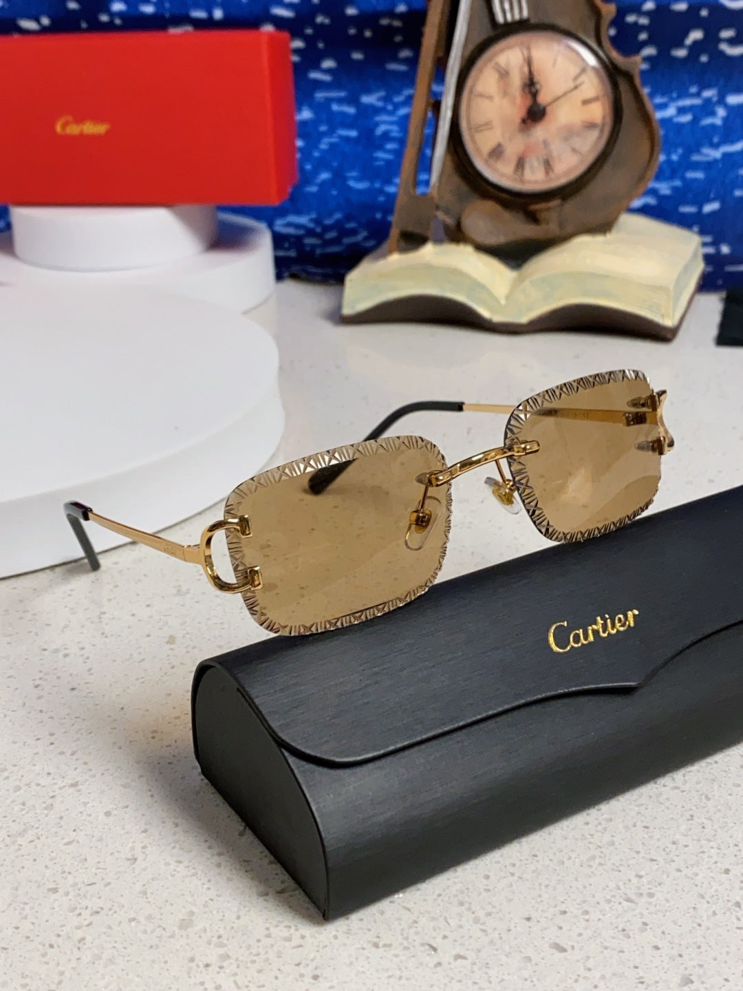 Cartier Metal Square Brown Lens Sunglasses for Men & Women - 998235 - detail image 10