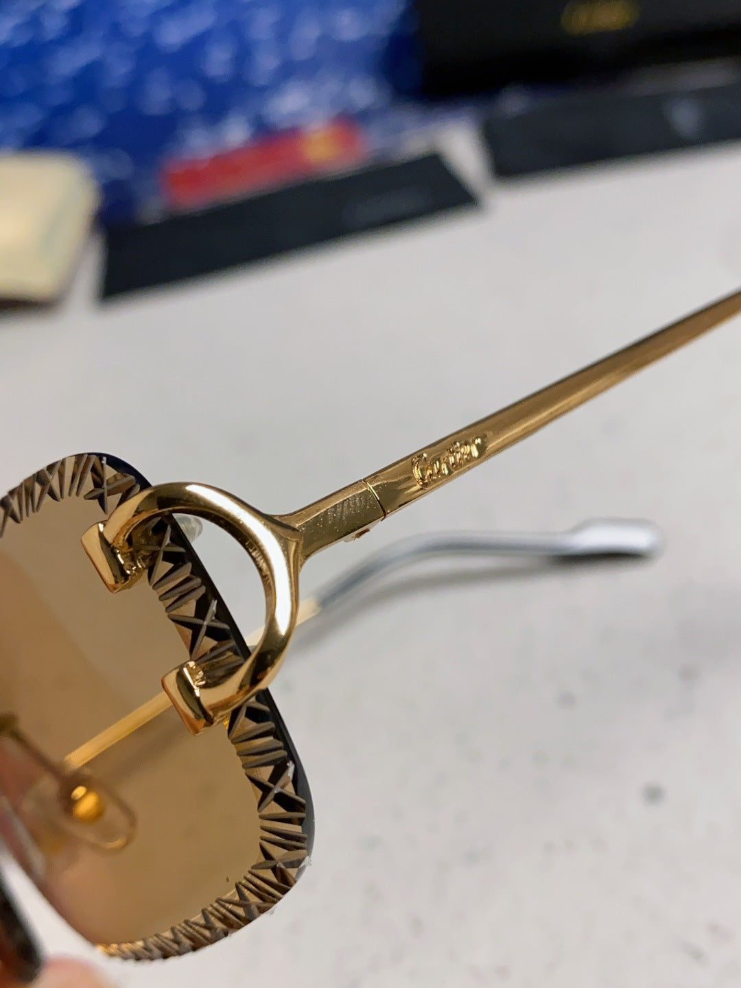 Cartier Metal Square Brown Lens Sunglasses for Men & Women - 432346 - detail image 7