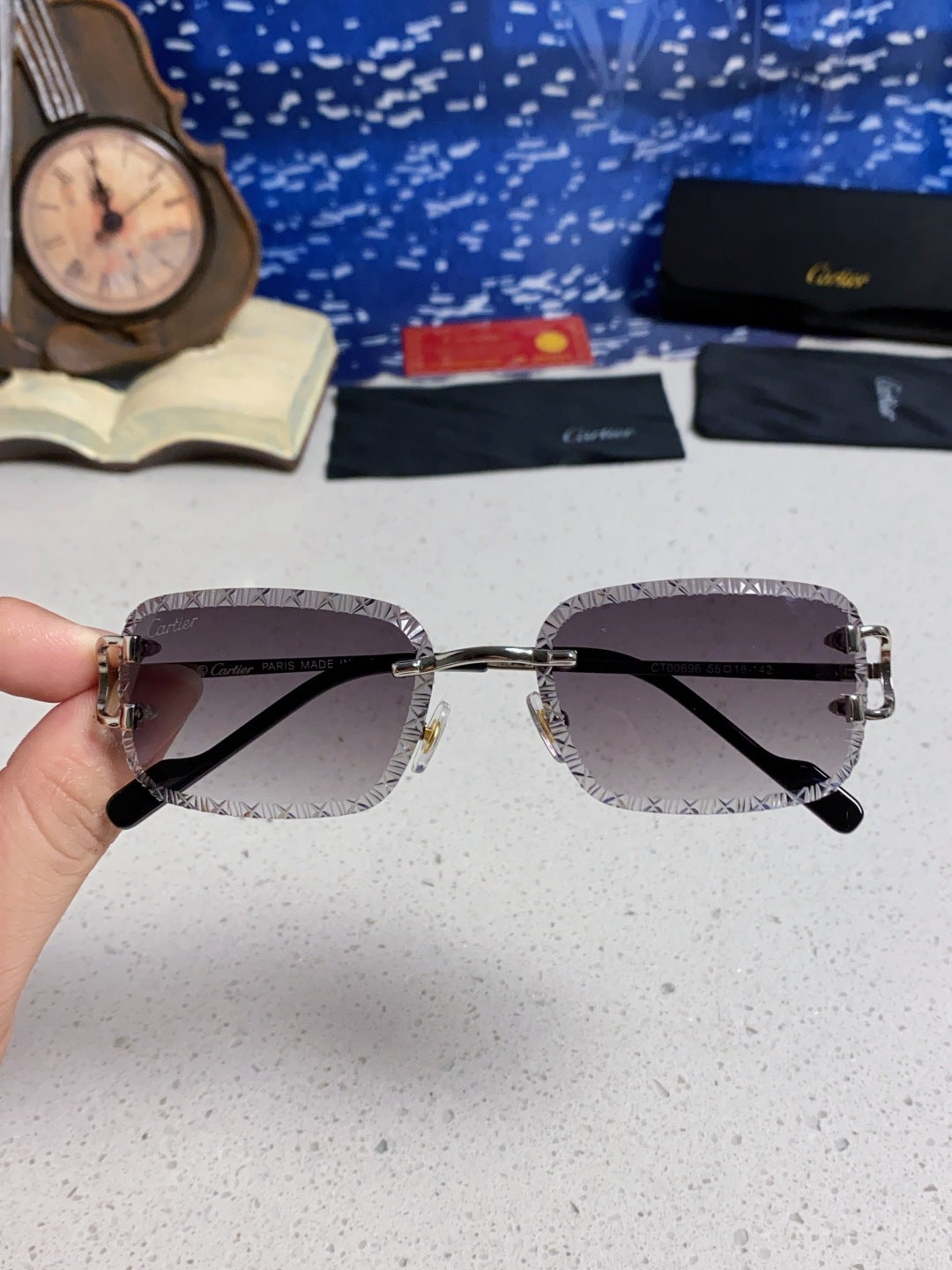 Cartier Metal Square Silver Lens Sunglasses for Men & Women - detail image 4