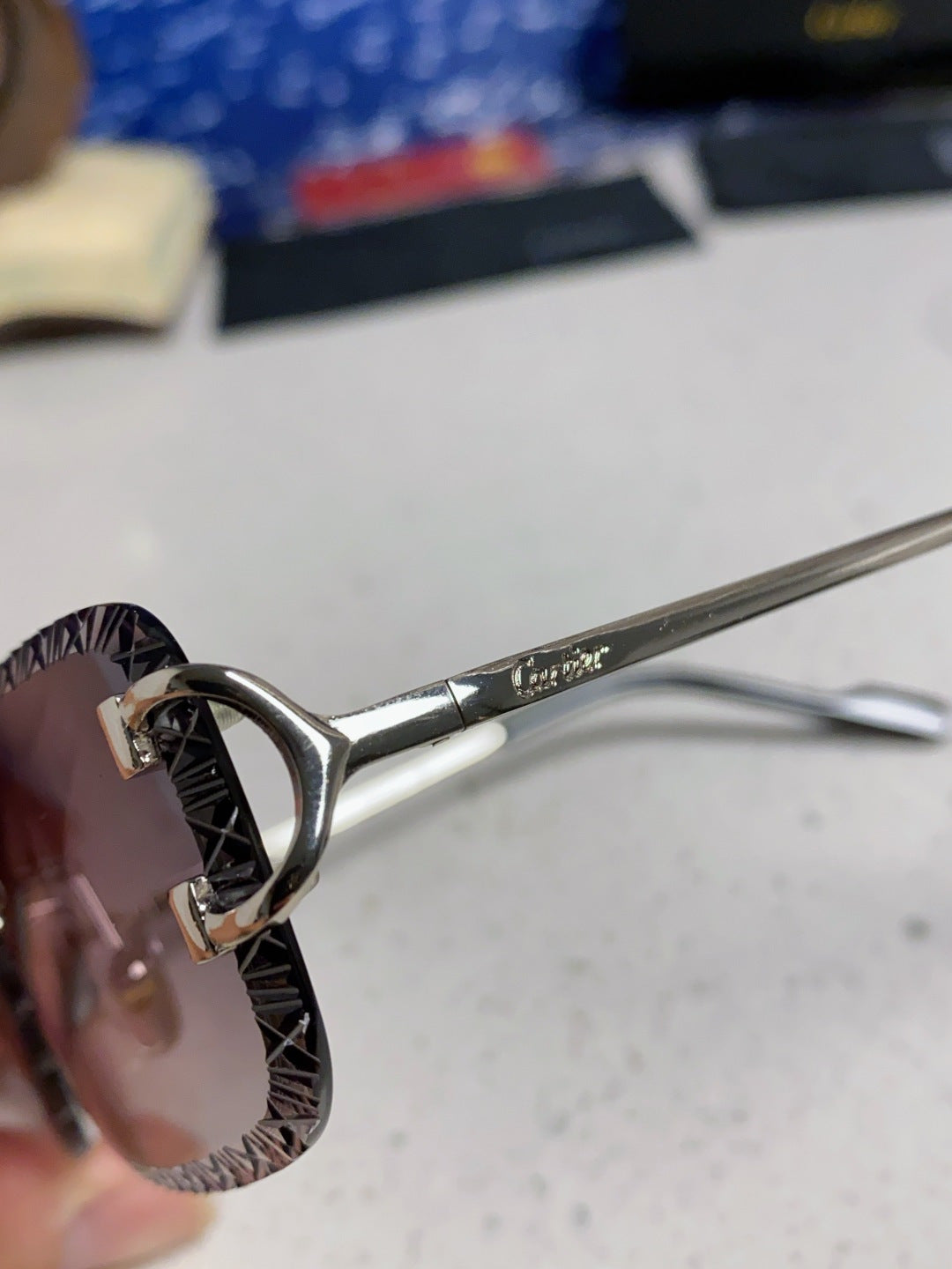 Cartier Metal Square Silver Lens Sunglasses for Men & Women - 998236 - detail image 7