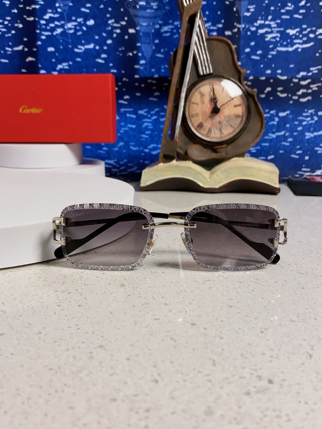 Cartier Metal Square Silver Lens Sunglasses for Men & Women - 998236 - detail image 9