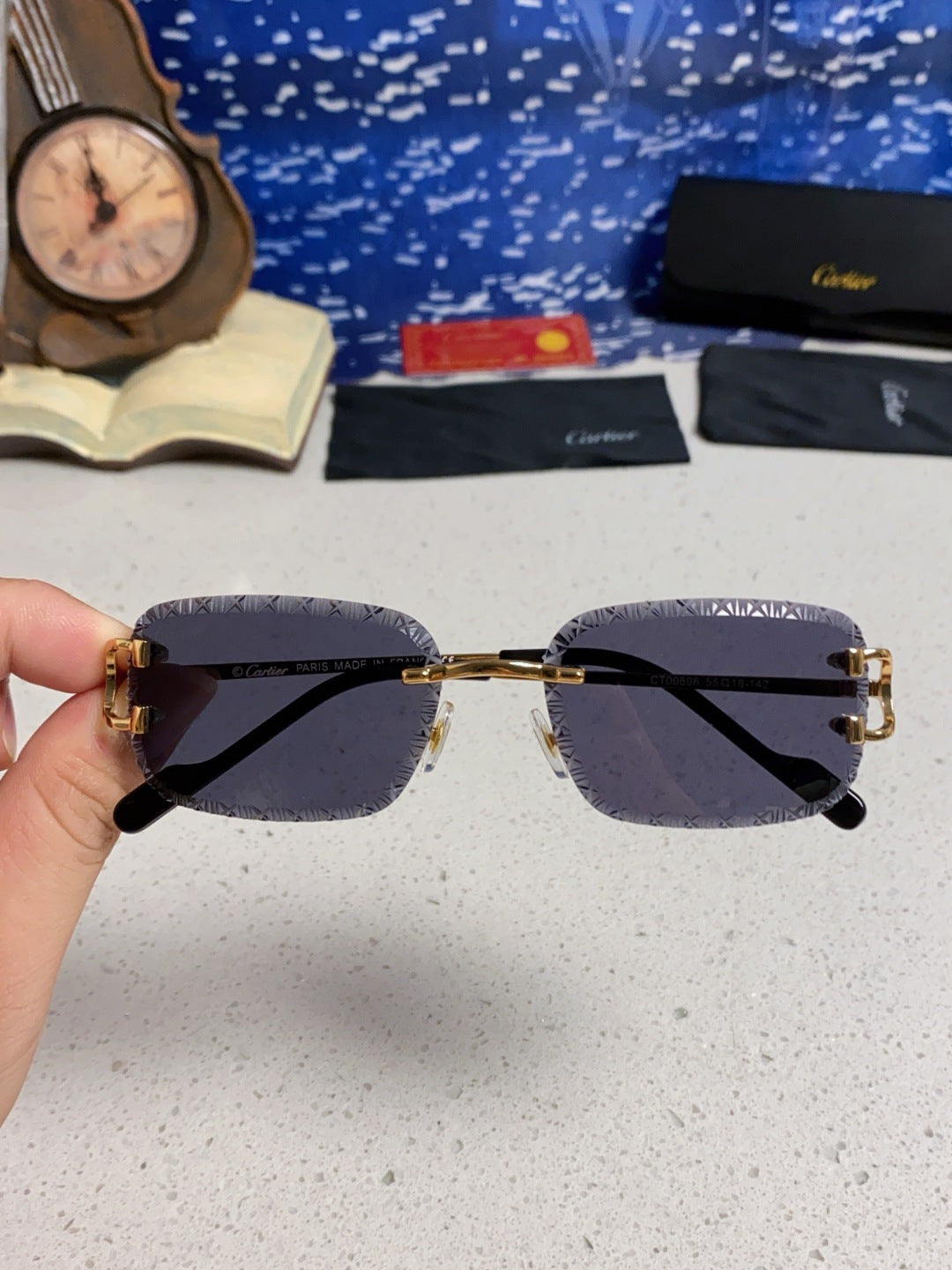 Cartier Metal Square Black Lens Sunglasses for Men & Women - detail image 4