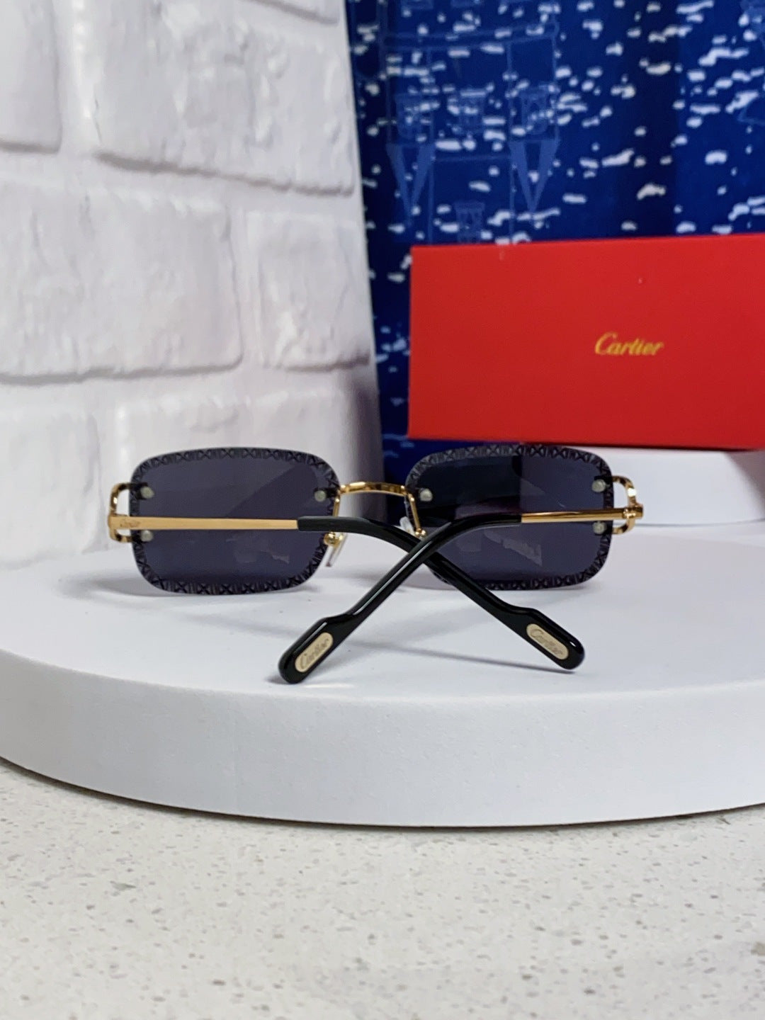 Cartier Metal Square Black Lens Sunglasses for Men & Women - 998237 - detail image 3