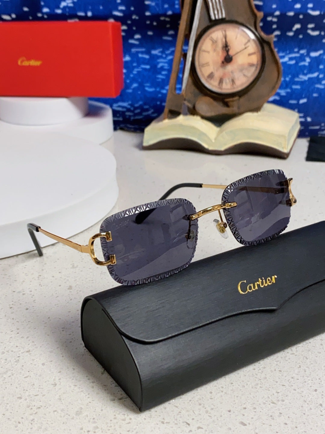 Cartier Metal Square Black Lens Sunglasses for Men & Women - 998237 - detail image 10