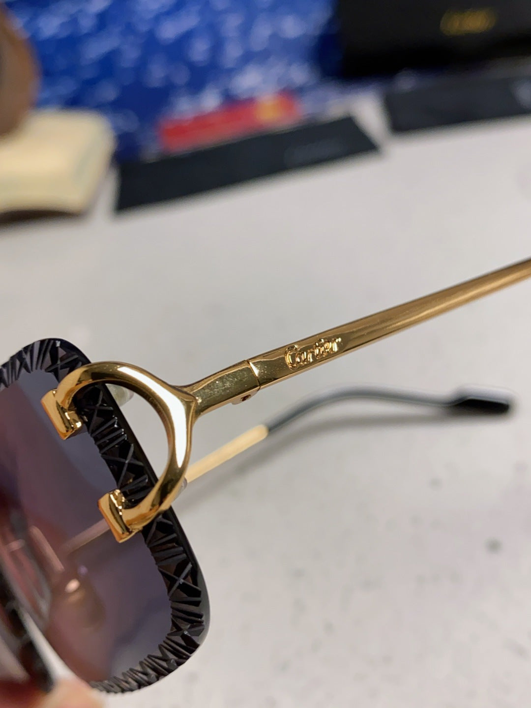 Cartier Metal Square Black Lens Sunglasses for Men & Women - detail image 7
