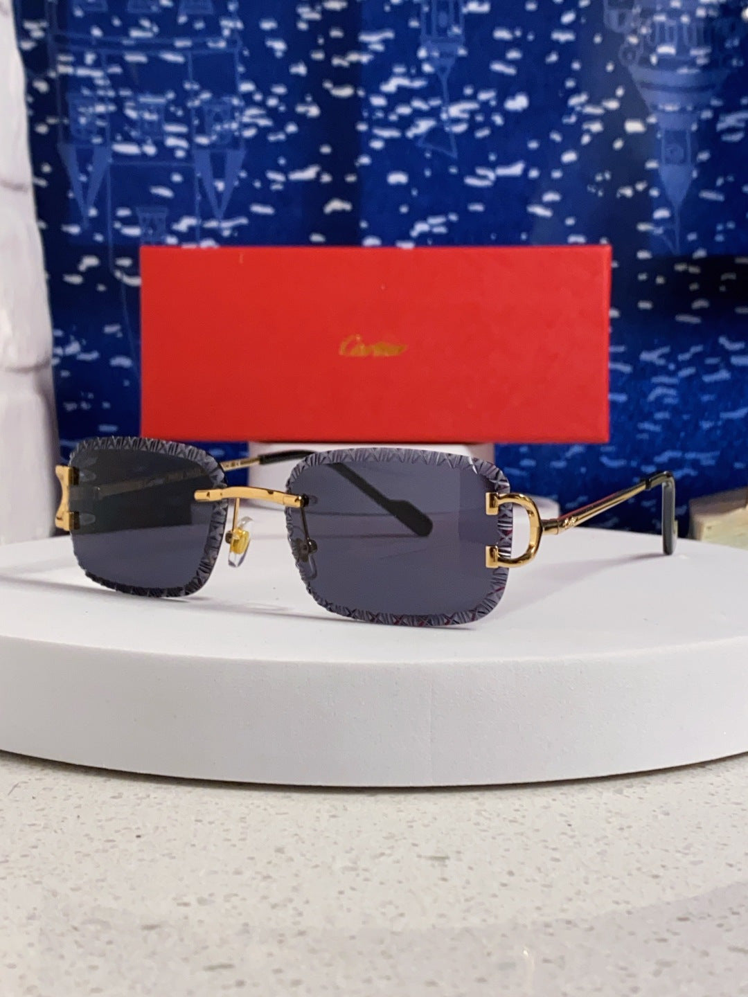 Cartier Metal Square Black Lens Sunglasses for Men & Women - 432348