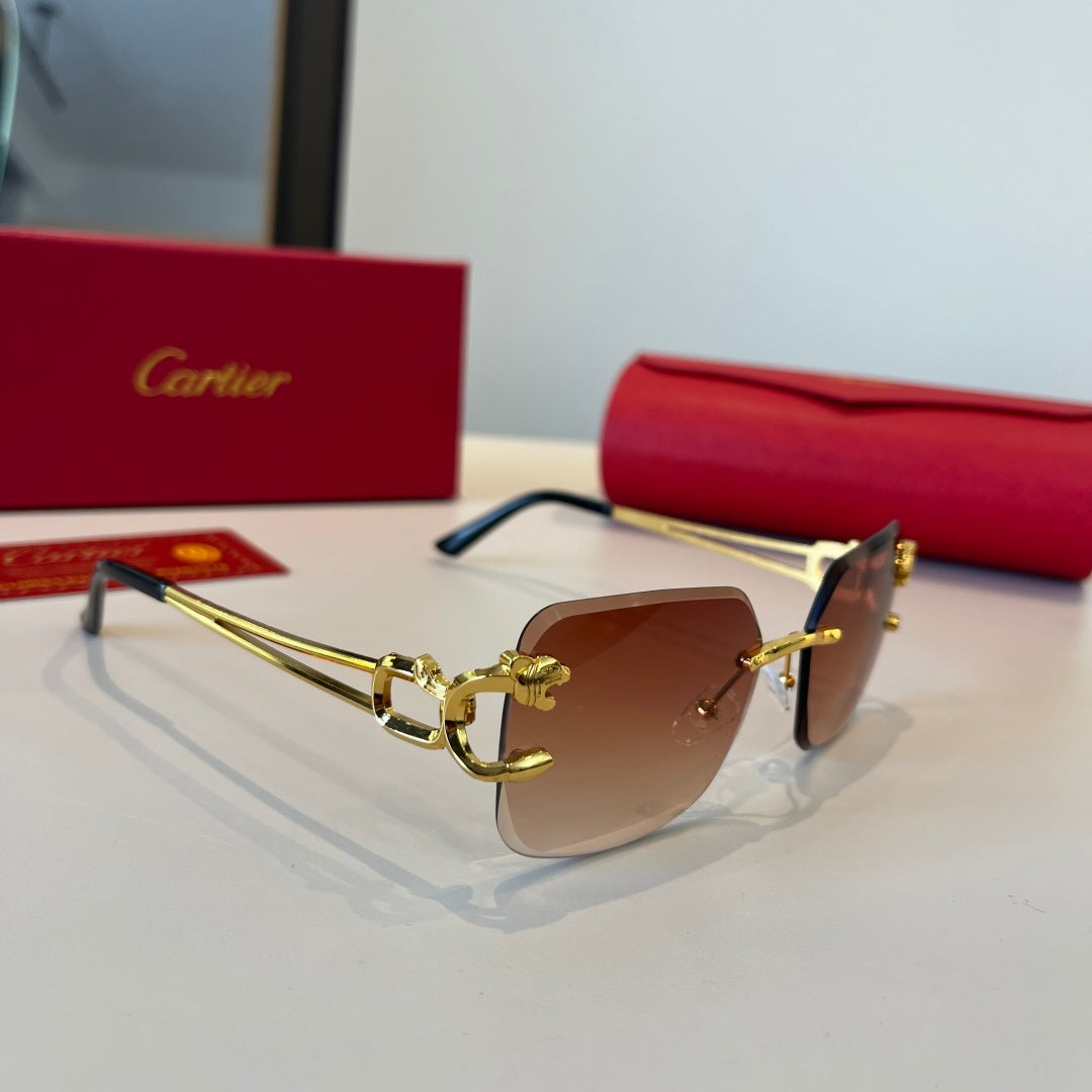 Cartier Lightweight Metal Rimless Red Lens Sunglasses for Men & Women - 398991