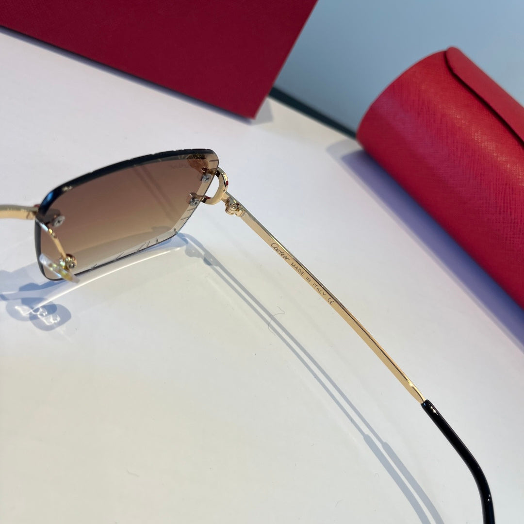 Cartier Lightweight Metal Rimless Brown Lens Sunglasses for Men & Wom - 867172 - detail image 4
