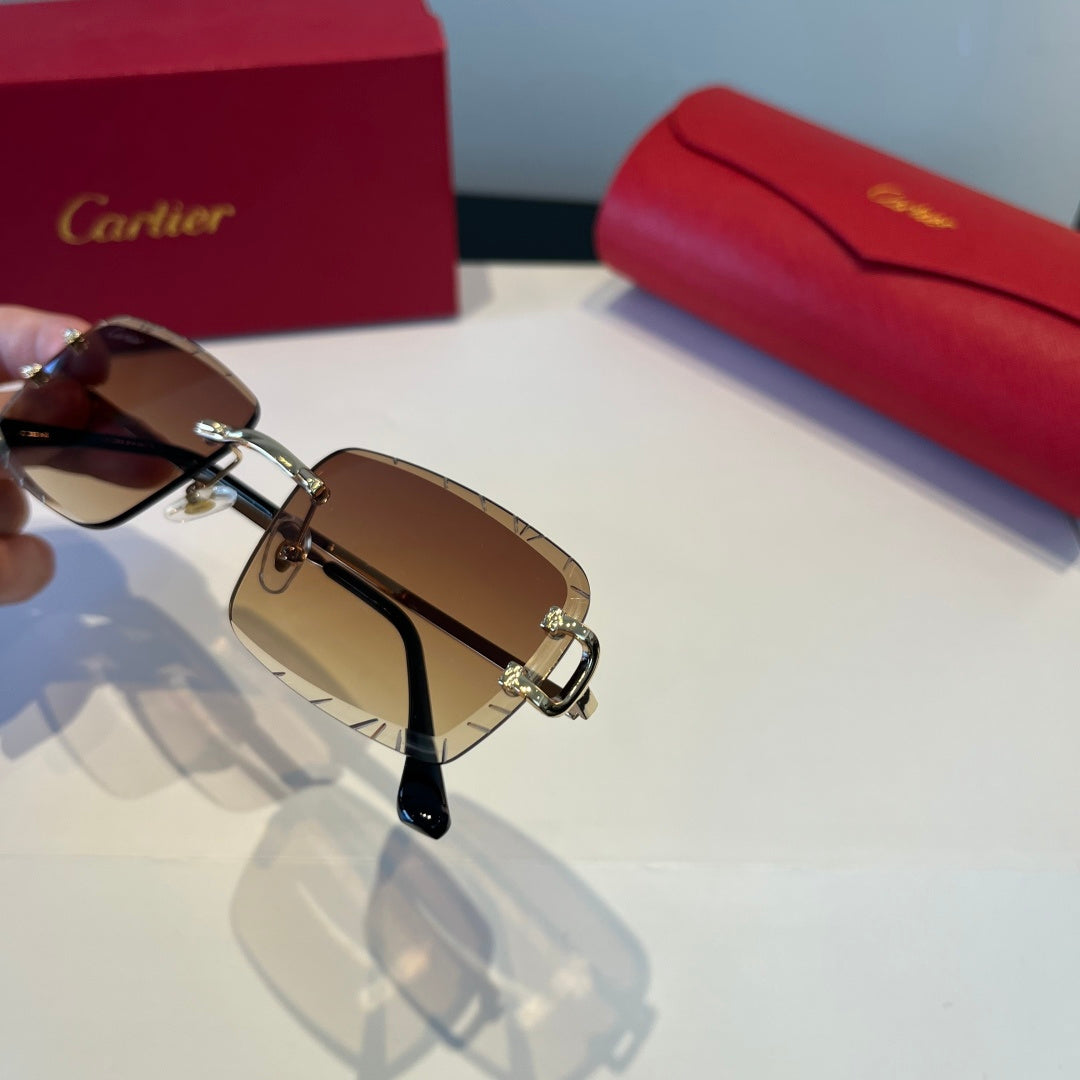 Cartier Lightweight Metal Rimless Brown Lens Sunglasses for Men & Wom - 398986 - detail image 6