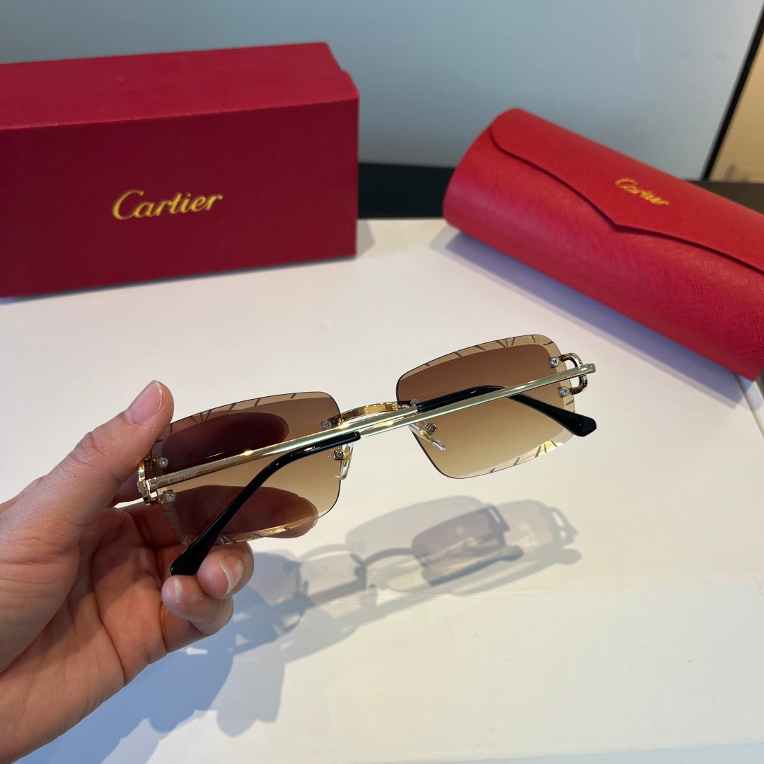 Cartier Lightweight Metal Rimless Brown Lens Sunglasses for Men & Wom - 398986 - detail image 5