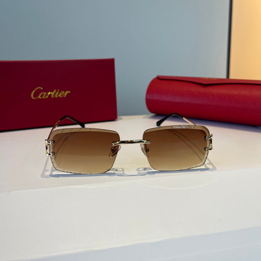 Cartier Lightweight Metal Rimless Brown Lens Sunglasses for Men & Wom - 867172 - detail image 2