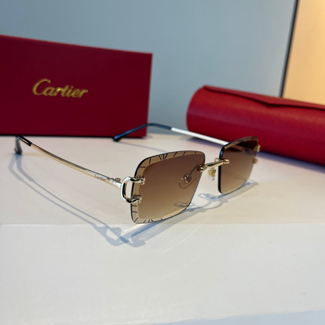 Cartier Lightweight Metal Rimless Brown Lens Sunglasses for Men & Wom - 398986