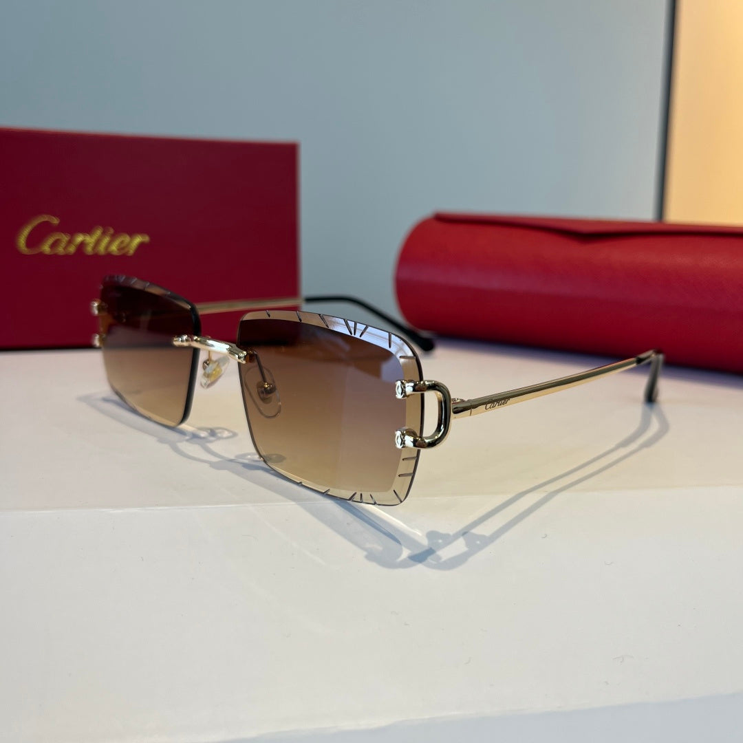 Cartier Lightweight Metal Rimless Brown Lens Sunglasses for Men & Wom - 867172 - detail image 3