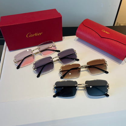 Cartier Lightweight Metal Rimless Brown Lens Sunglasses for Men & Wom - 998252 - detail image 8
