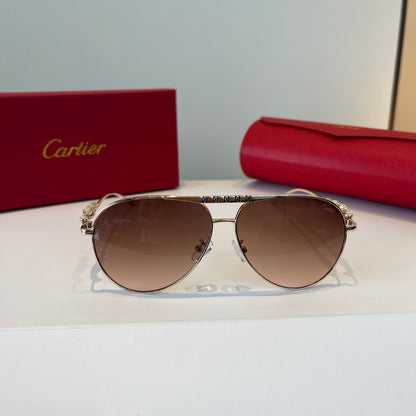 Cartier Lightweight Metal Rimless Brown Lens Sunglasses for Men & Wom - 867190 - detail image 2