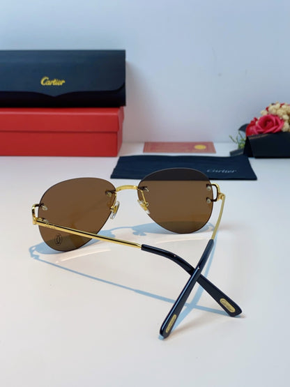Cartier Lightweight Rimless Brown Lens Sunglasses for Men & Women - 432290 - detail image 2
