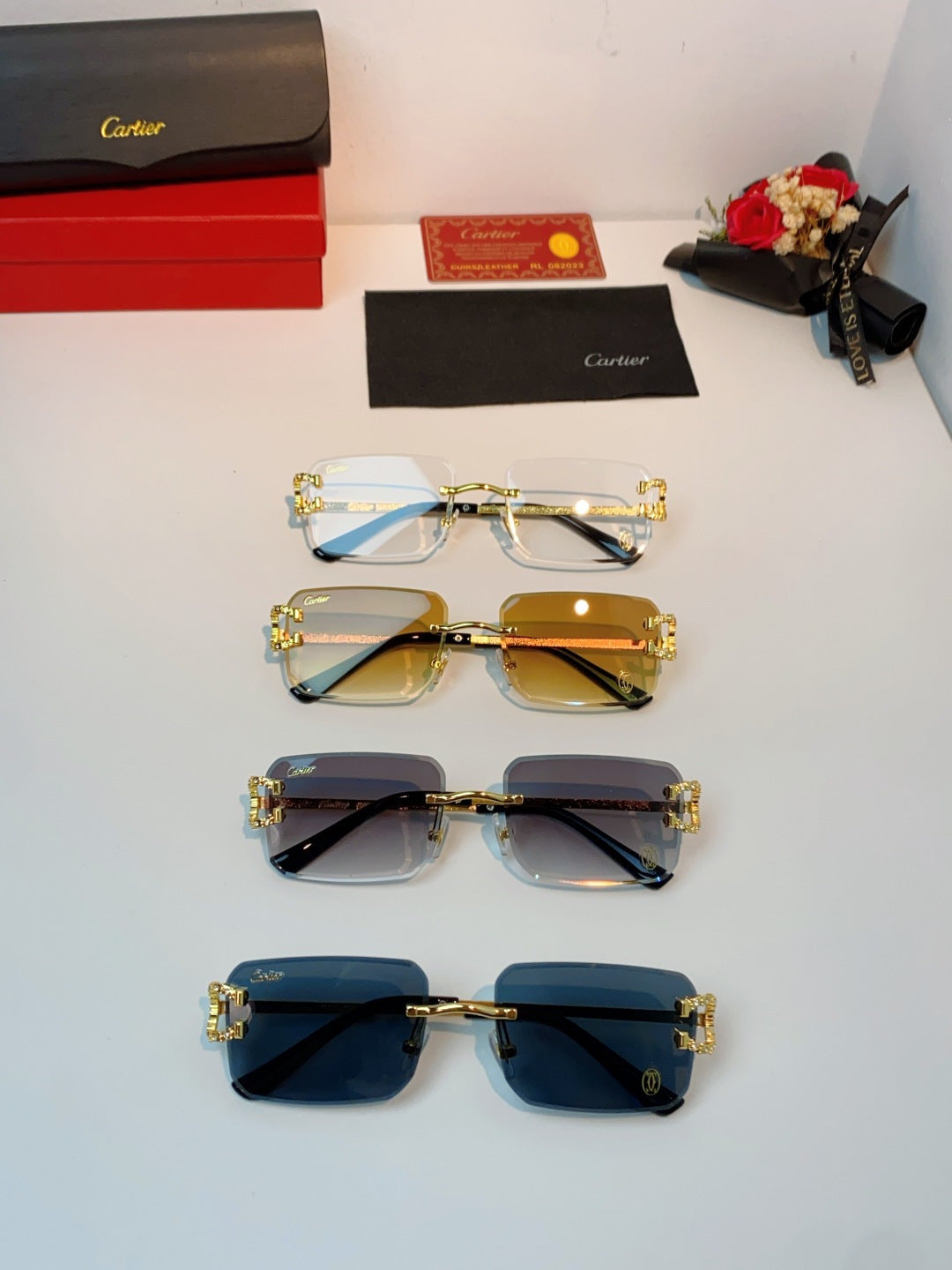 Cartier Lightweight Rimless Gray Lens Sunglasses for Men & Women - 449490 - detail image 12