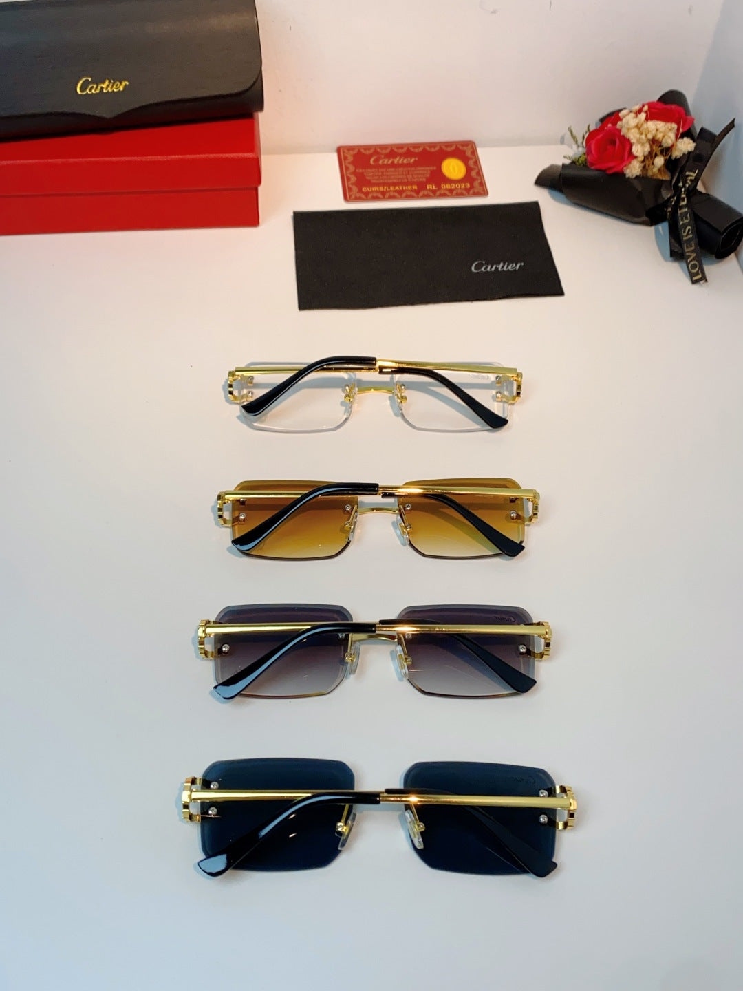 Cartier Lightweight Rimless Orange Lens Sunglasses for Men & Women - 449489 - detail image 11