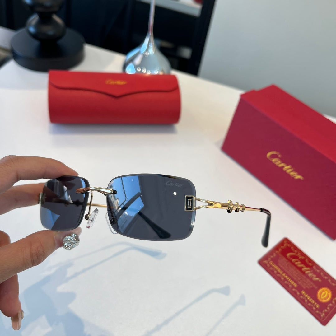 Cartier Lightweight Metal Rimless Blue Lens Sunglasses for Men & Wome - 465814 - detail image 4