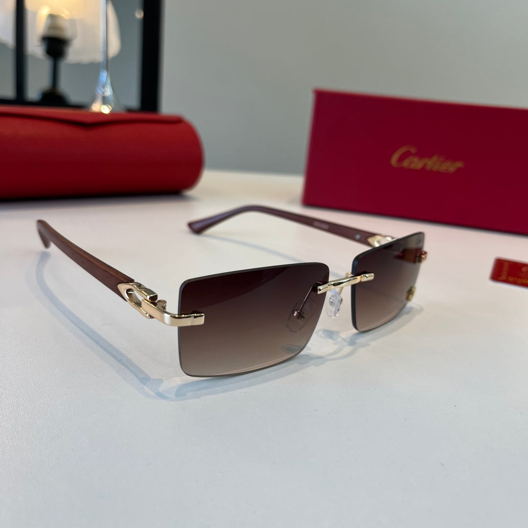 Cartier Lightweight Metal Rimless Red Lens Sunglasses for Men & Women - 432396