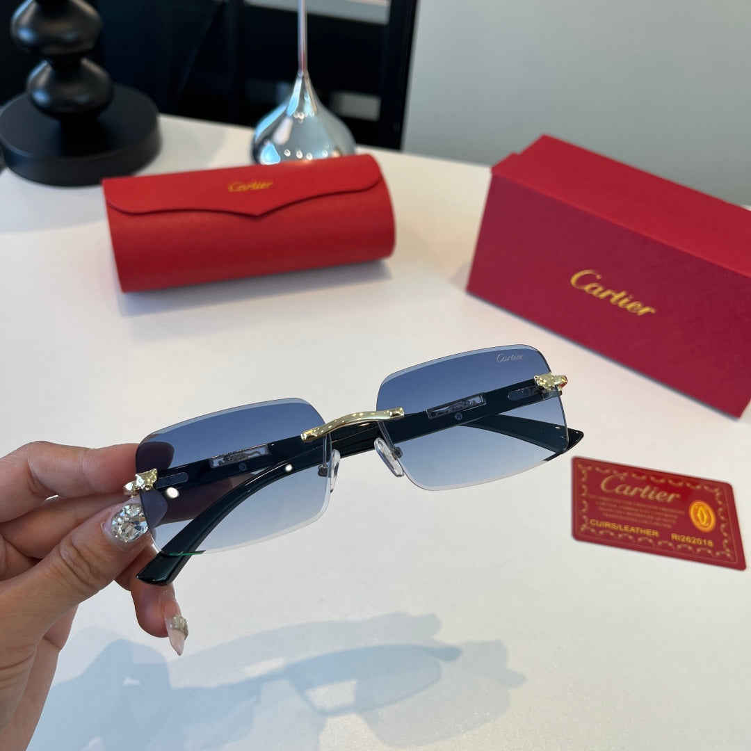 Cartier Lightweight Metal Rimless Blue Lens Sunglasses for Men & Wome - 465822 - detail image 4