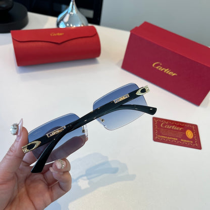 Cartier Lightweight Metal Rimless Blue Lens Sunglasses for Men & Wome - 432400 - detail image 7