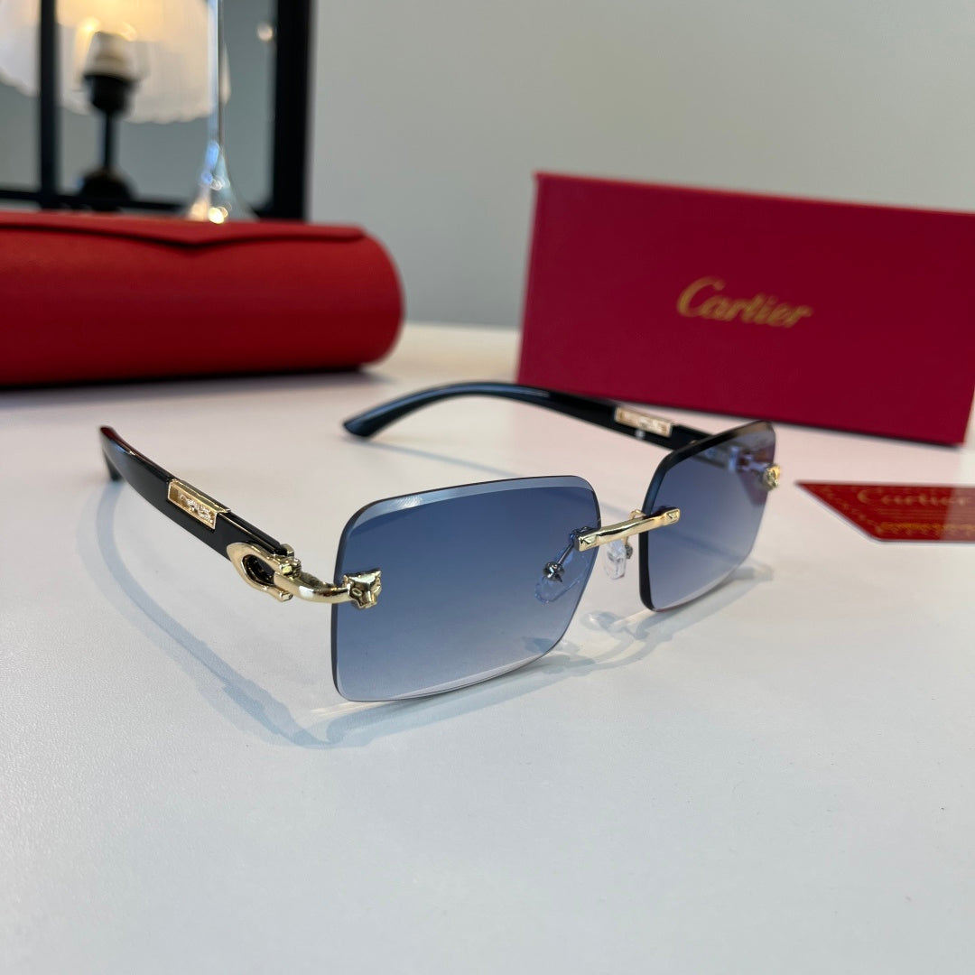 Cartier Lightweight Metal Rimless Blue Lens Sunglasses for Men & Wome - 465822