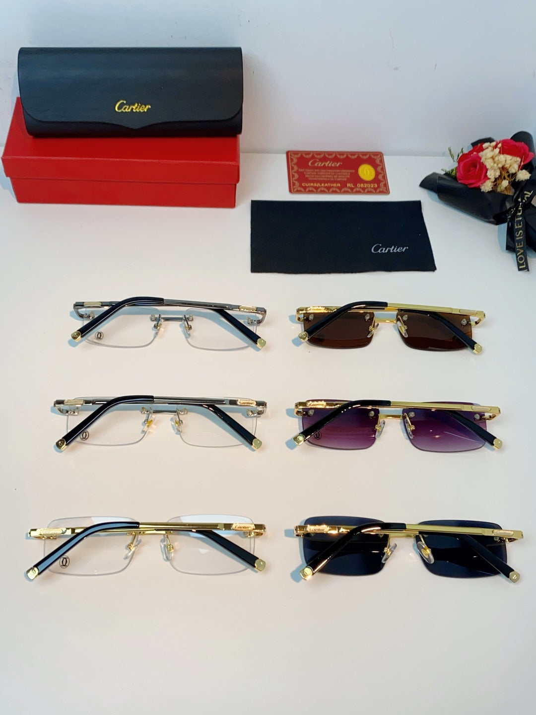 Cartier Lightweight Rimless Brown Lens Sunglasses for Men & Women - 465915 - detail image 11