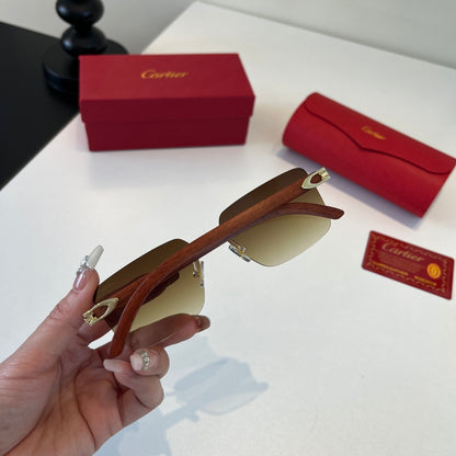Cartier Lightweight Metal Rimless Brown Lens Sunglasses for Men & Wom - 415993 - detail image 8