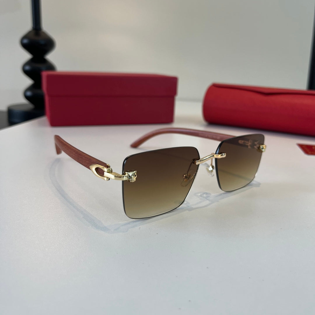 Cartier Lightweight Metal Rimless Brown Lens Sunglasses for Men & Wom - 415993