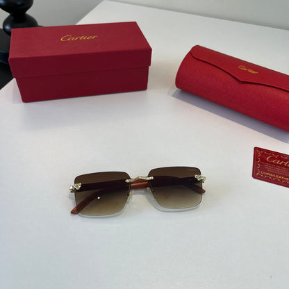 Cartier Lightweight Metal Rimless Brown Lens Sunglasses for Men & Wom - 415993 - detail image 4