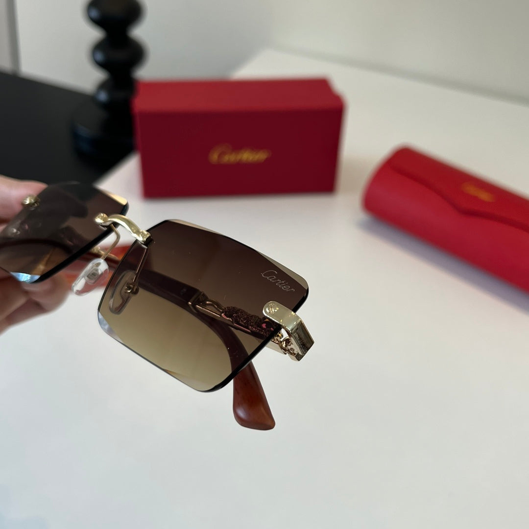 Cartier Lightweight Metal Rimless Brown Lens Sunglasses for Men & Wom - 132537 - detail image 5