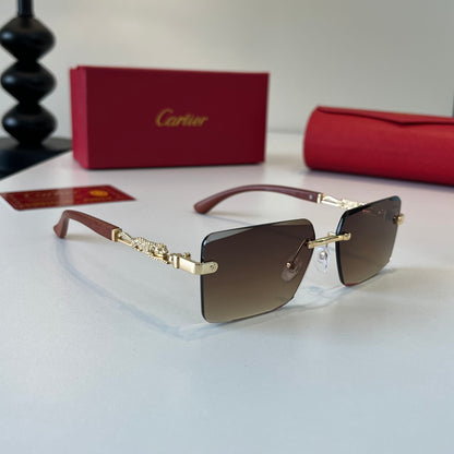 Cartier Lightweight Metal Rimless Brown Lens Sunglasses for Men & Wom - 372224