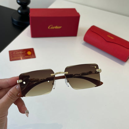 Cartier Lightweight Metal Rimless Brown Lens Sunglasses for Men & Wom - 132537 - detail image 4