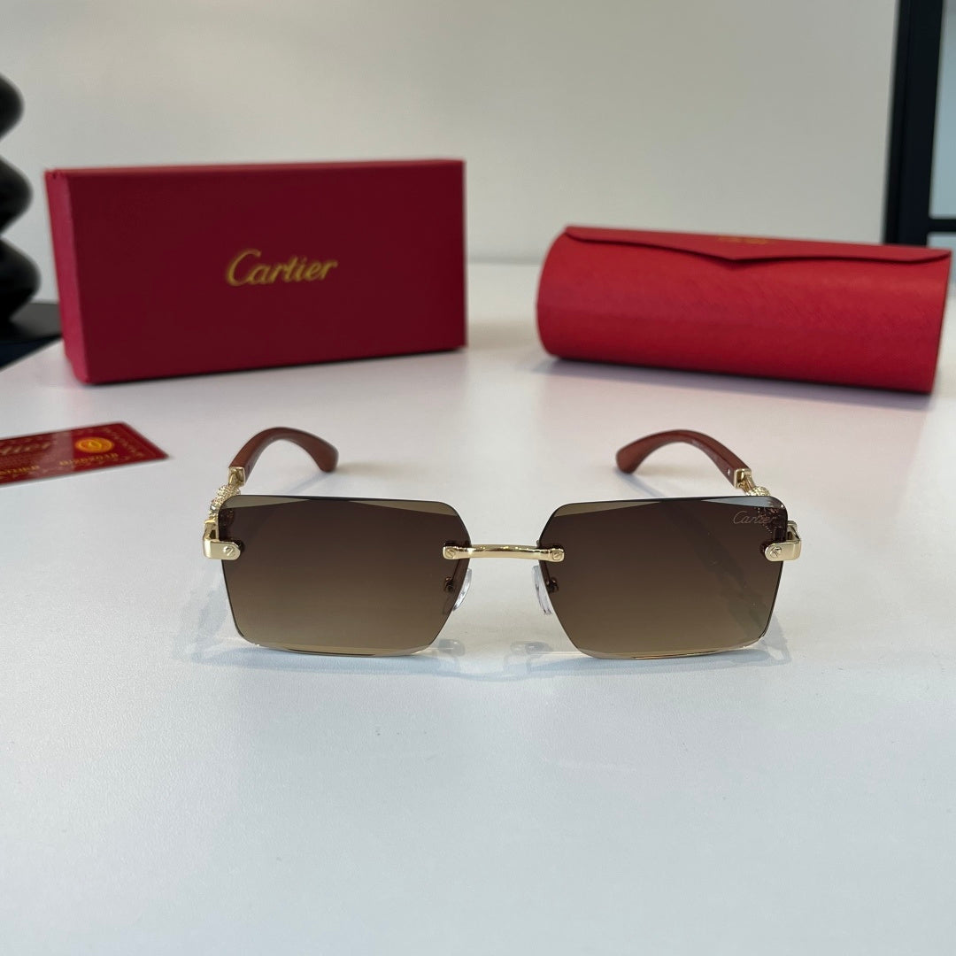 Cartier Lightweight Metal Rimless Brown Lens Sunglasses for Men & Wom - 372224 - detail image 2