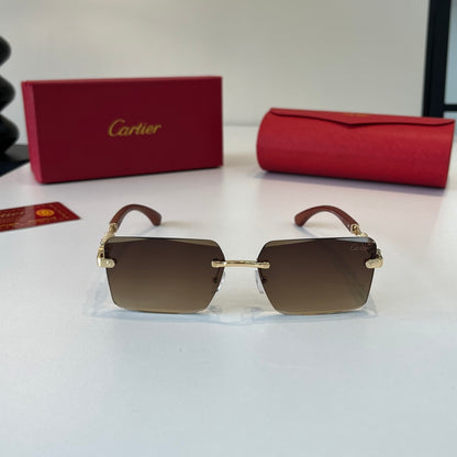 Cartier Lightweight Metal Rimless Brown Lens Sunglasses for Men & Wom - 132537 - detail image 2