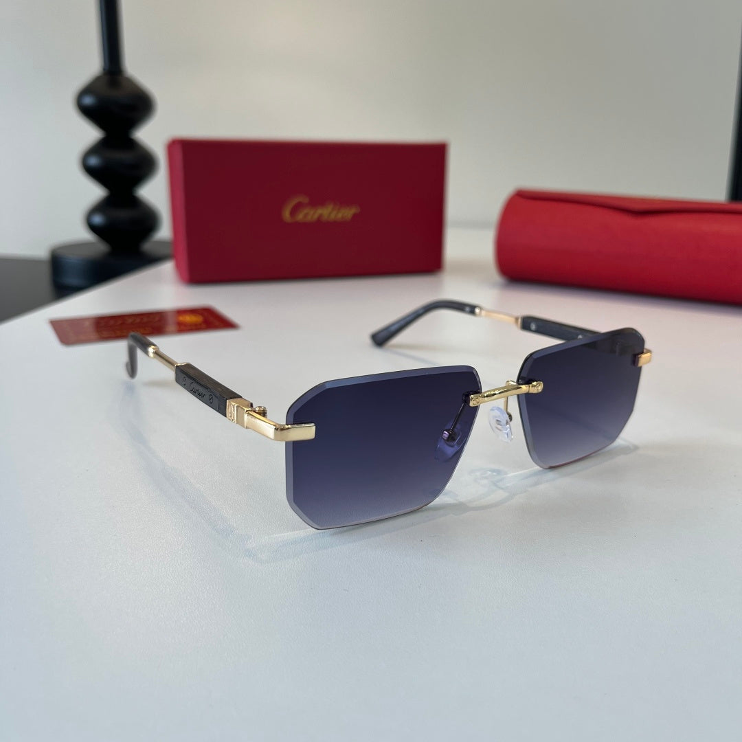 Cartier Lightweight Metal Rimless Blue Lens Sunglasses for Men & Wome - 415987